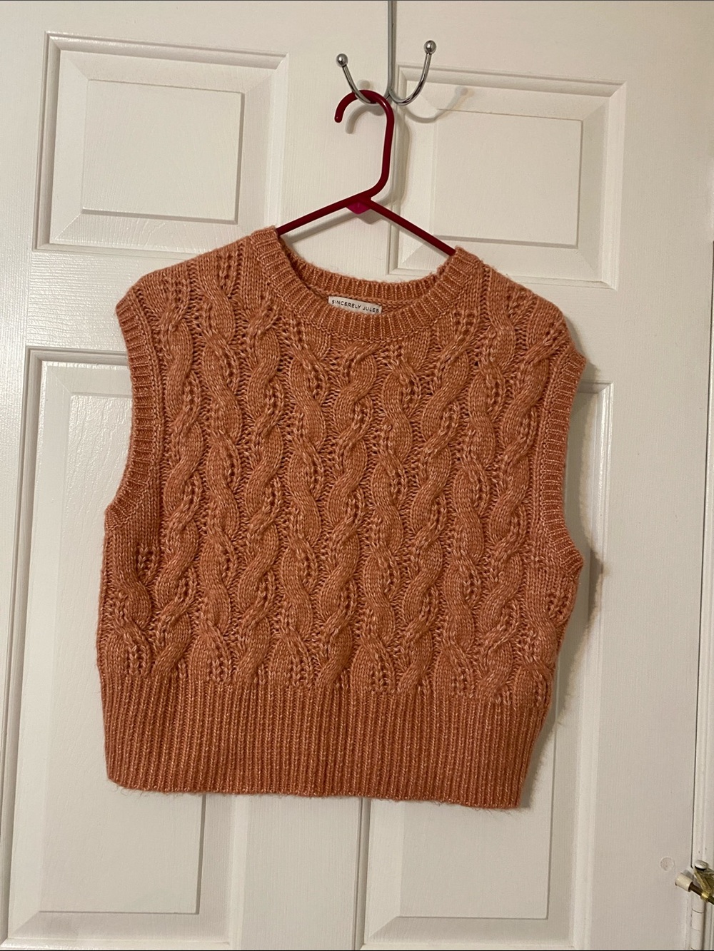 Sincerely Jules Cable Knit Sleeveless Vest - Peachy Orange